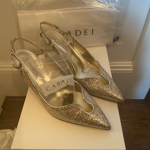 Casadei Platinum Gold Sling back pump Size 37 or US 7